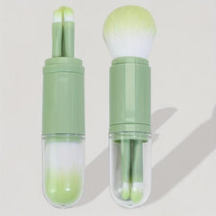 4 In 1 Retractable Makeup Brush Set Holder Portable Cosmetic Brushes Green