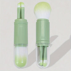 4 In 1 Retractable Makeup Brush Set Holder Portable Cosmetic Brushes Green