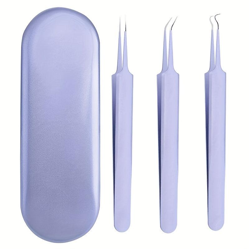 3pcs Blackhead Remover Tweezers Pimple Popper Tool Kit