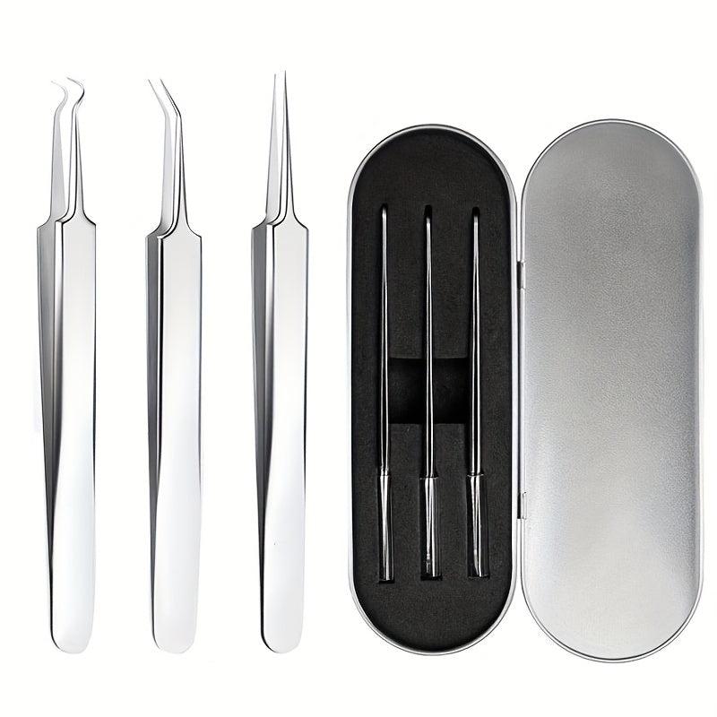 3pcs Blackhead Remover Tweezers Pimple Popper Tool Kit