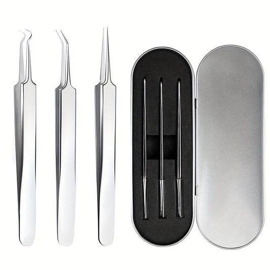 3pcs Blackhead Remover Tweezers Pimple Popper Tool Kit