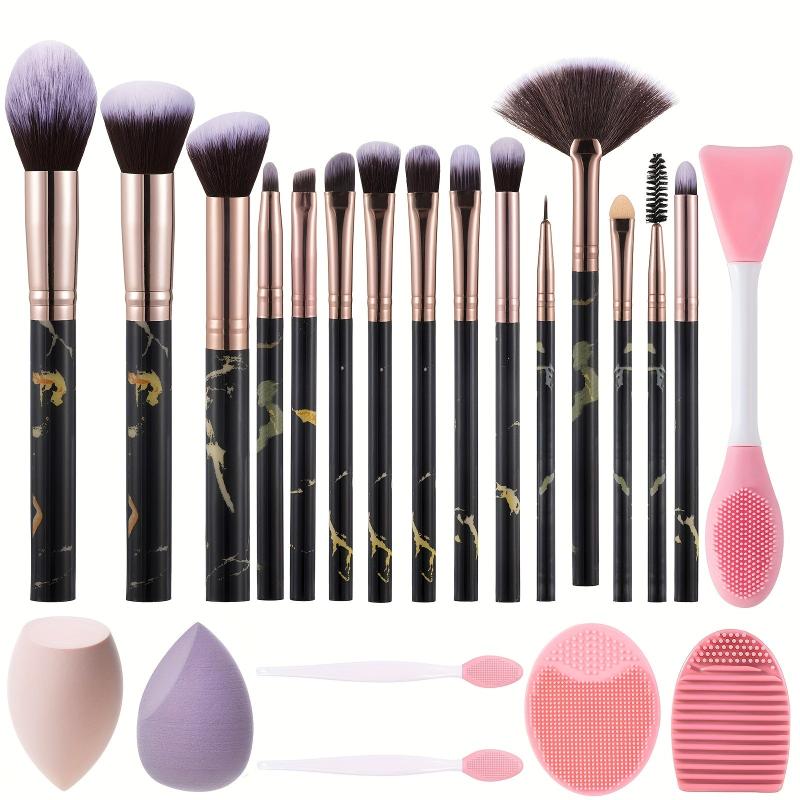 22 pcs Marble Makeup Brush Set with Sponges, Cleaning Brush Pad
