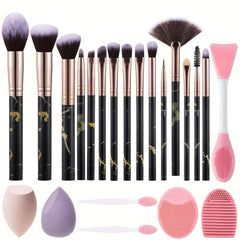 22 pcs Marble Makeup Brush Set with Sponges, Cleaning Brush Pad