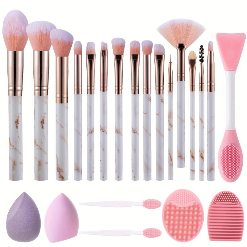 22 pcs Marble Makeup Brush Set with Sponges, Cleaning Brush Pad