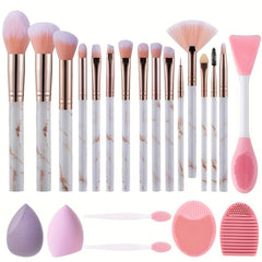 22 pcs Marble Makeup Brush Set with Sponges, Cleaning Brush Pad