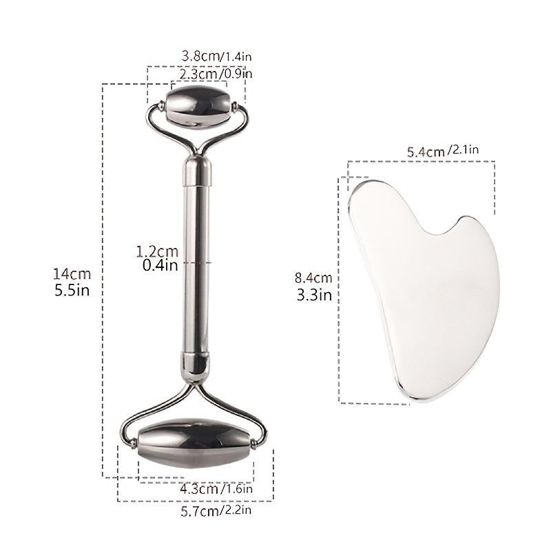 Stainless Steel Gua Sha Set & Massage Roller for Facial Care