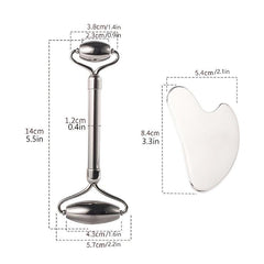 Stainless Steel Gua Sha Set & Massage Roller for Facial Care