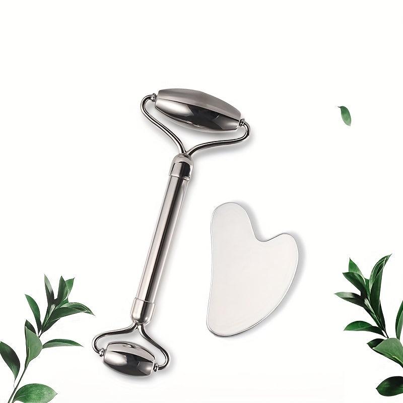 Stainless Steel Gua Sha Set & Massage Roller for Facial Care