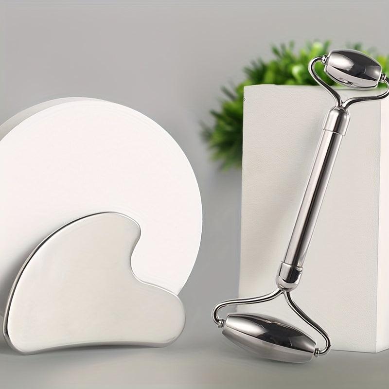 Stainless Steel Gua Sha Set & Massage Roller for Facial Care