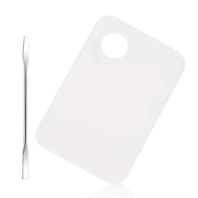 2pcs Makeup Mixing Palette Kit Stainless Steel Metal Mixing Tray with Spatula