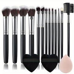 18Pcs Makeup Brushes Set + 2 Loving Heart Powder Puffs + 1 Makeup Sponge