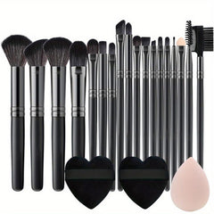 18Pcs Makeup Brushes Set + 2 Loving Heart Powder Puffs + 1 Makeup Sponge