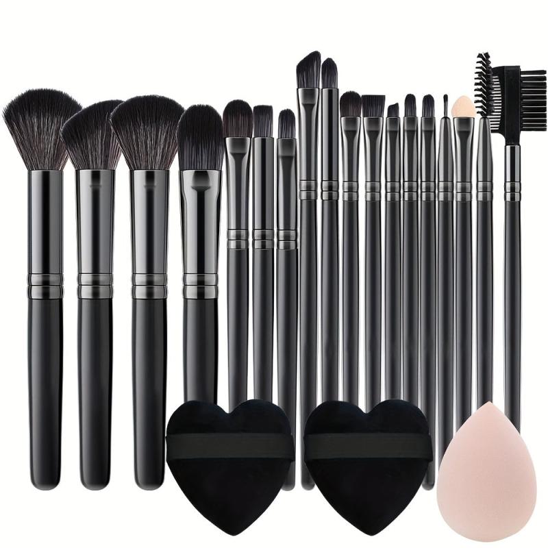 18Pcs Makeup Brushes Set + 2 Loving Heart Powder Puffs + 1 Makeup Sponge