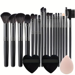 18Pcs Makeup Brushes Set + 2 Loving Heart Powder Puffs + 1 Makeup Sponge
