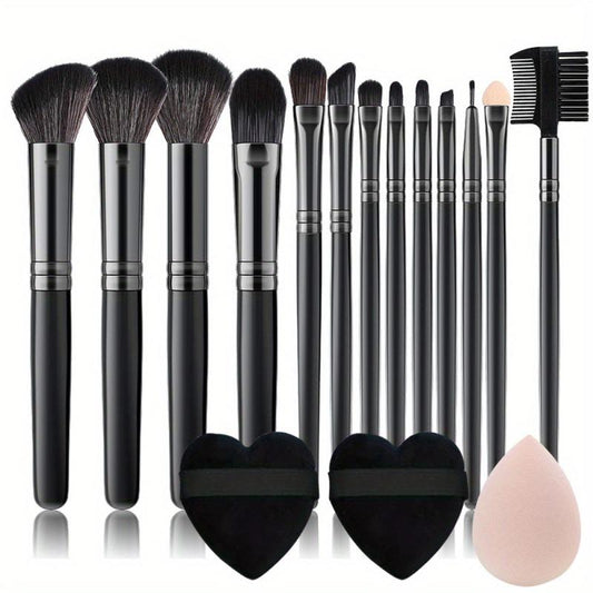 18Pcs Makeup Brushes Set + 2 Loving Heart Powder Puffs + 1 Makeup Sponge
