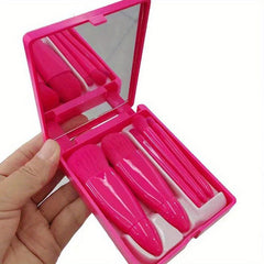 5pcs Makeup Brush Set with Mirror and Portable Case