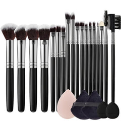 24Pcs Fluffy Makeup Brushes Set w/ Sponge & Puffs
