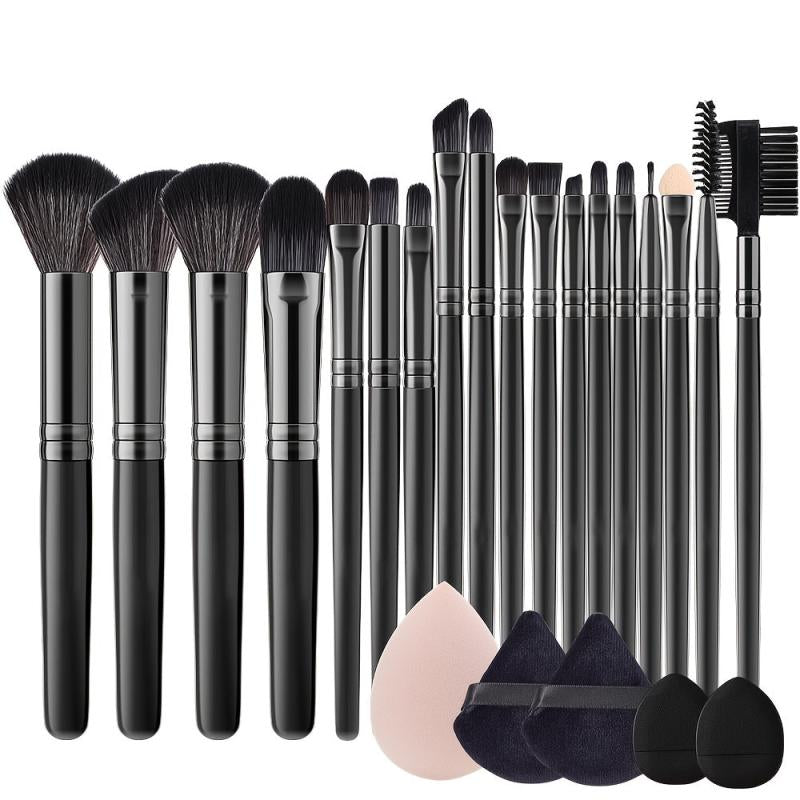 24Pcs Fluffy Makeup Brushes Set w/ Sponge & Puffs