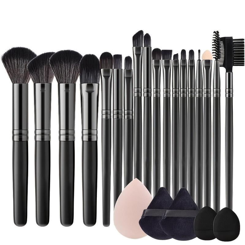 24Pcs Fluffy Makeup Brushes Set w/ Sponge & Puffs
