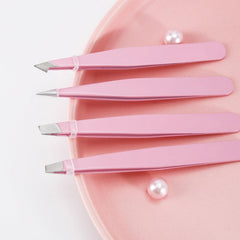 4pcs Stainless Steel Tweezers Set for Eyebrows & Facial Hair Removal