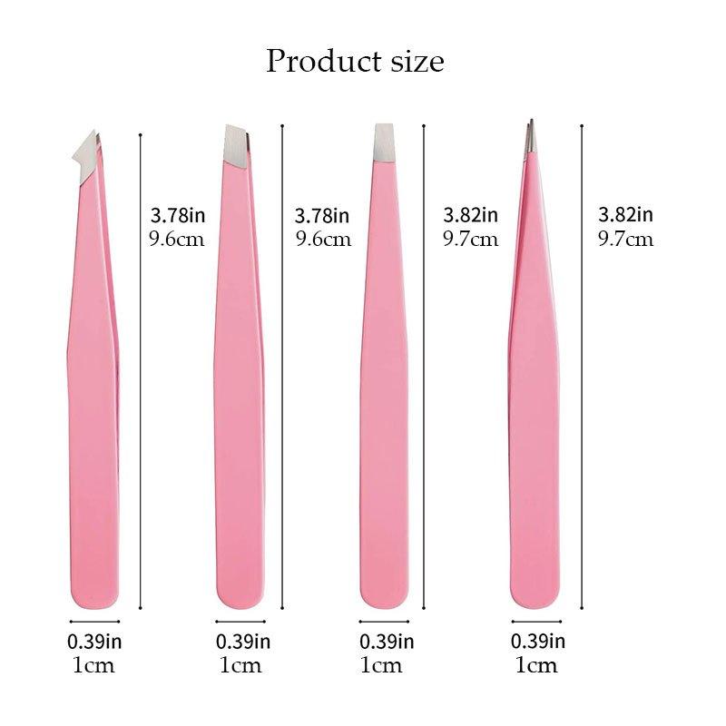 4pcs Stainless Steel Tweezers Set for Eyebrows & Facial Hair Removal