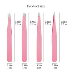 4pcs Stainless Steel Tweezers Set for Eyebrows & Facial Hair Removal