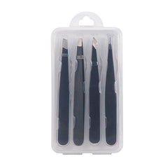 4pcs Stainless Steel Tweezers Set for Eyebrows & Facial Hair Removal