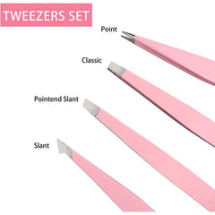 4pcs Stainless Steel Tweezers Set for Eyebrows & Facial Hair Removal