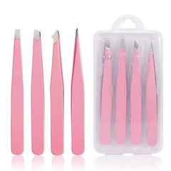 4pcs Stainless Steel Tweezers Set for Eyebrows & Facial Hair Removal