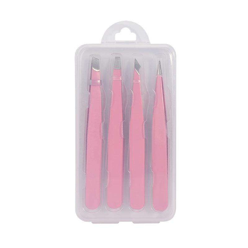 4pcs Stainless Steel Tweezers Set for Eyebrows & Facial Hair Removal