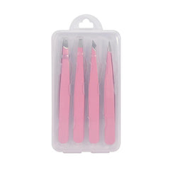 4pcs Stainless Steel Tweezers Set for Eyebrows & Facial Hair Removal
