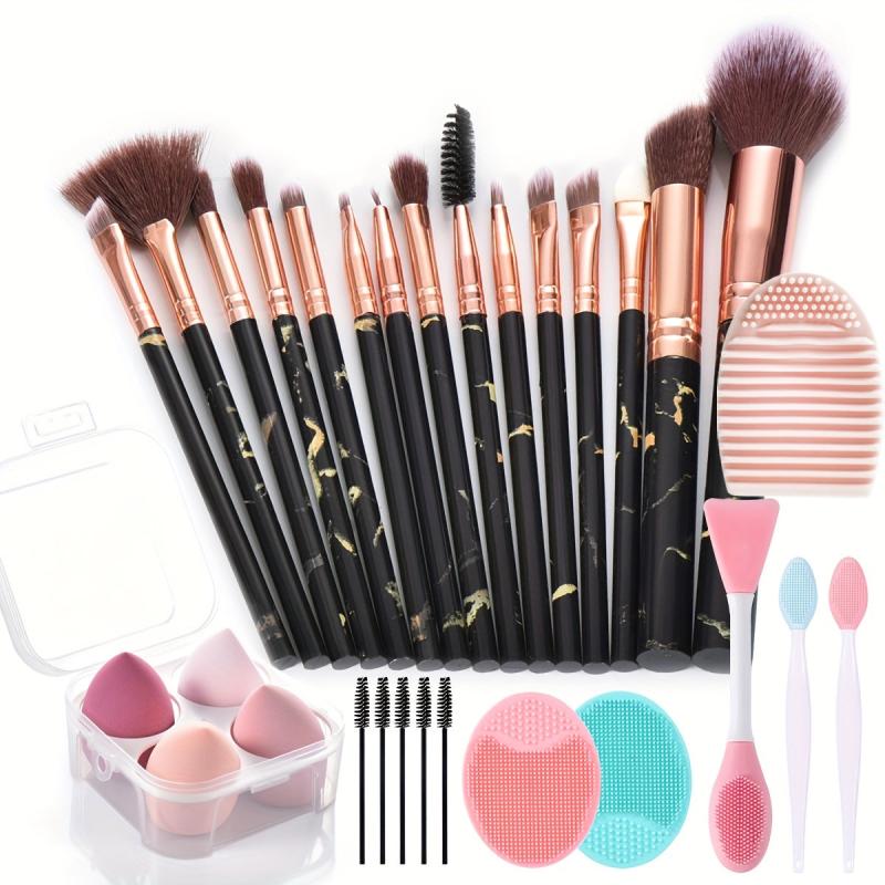 Marble Makeup Brush Set 15pcs 28pcs Soft Bristles with Cleaning Pad and Case