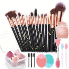 Marble Makeup Brush Set 15pcs 28pcs Soft Bristles with Cleaning Pad and Case