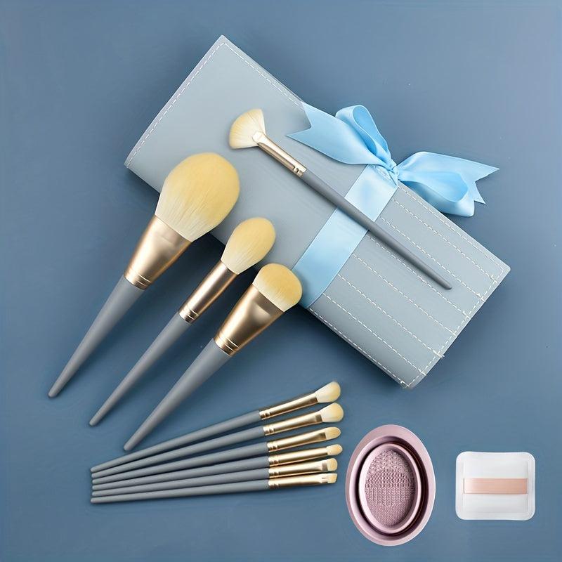 12pcs Makeup Brush & Tools Set with Cleaning Pad Bowl and Powder Puff