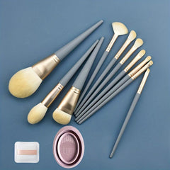 12pcs Makeup Brush & Tools Set with Cleaning Pad Bowl and Powder Puff