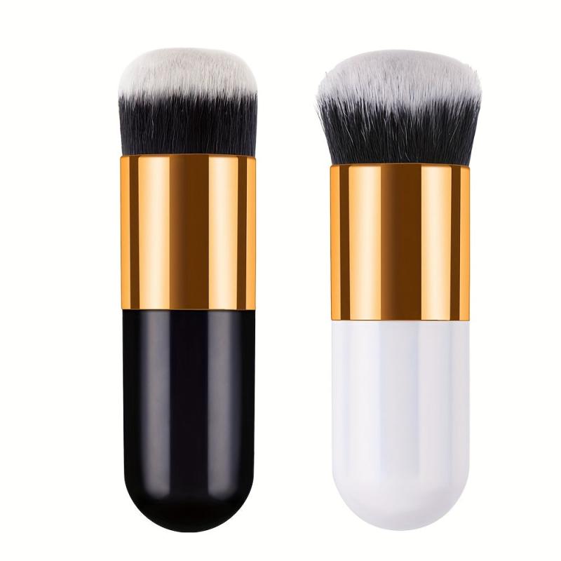 2 Pcs Golden Round Pier Foundation Brush Flat Cream Makeup Brush