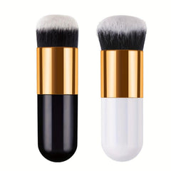 2 Pcs Golden Round Pier Foundation Brush Flat Cream Makeup Brush