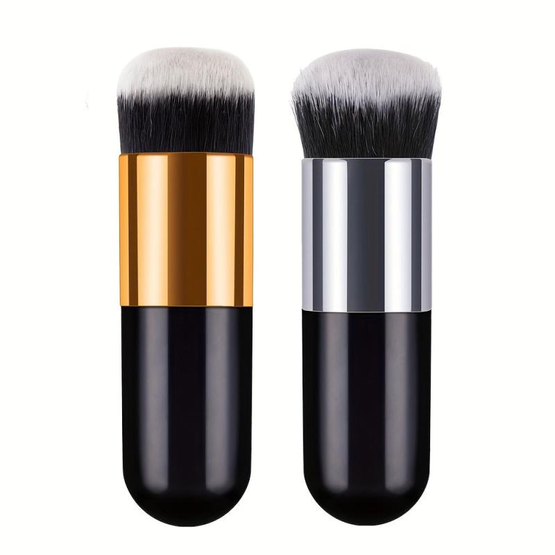 2 Pcs Golden Round Pier Foundation Brush Flat Cream Makeup Brush