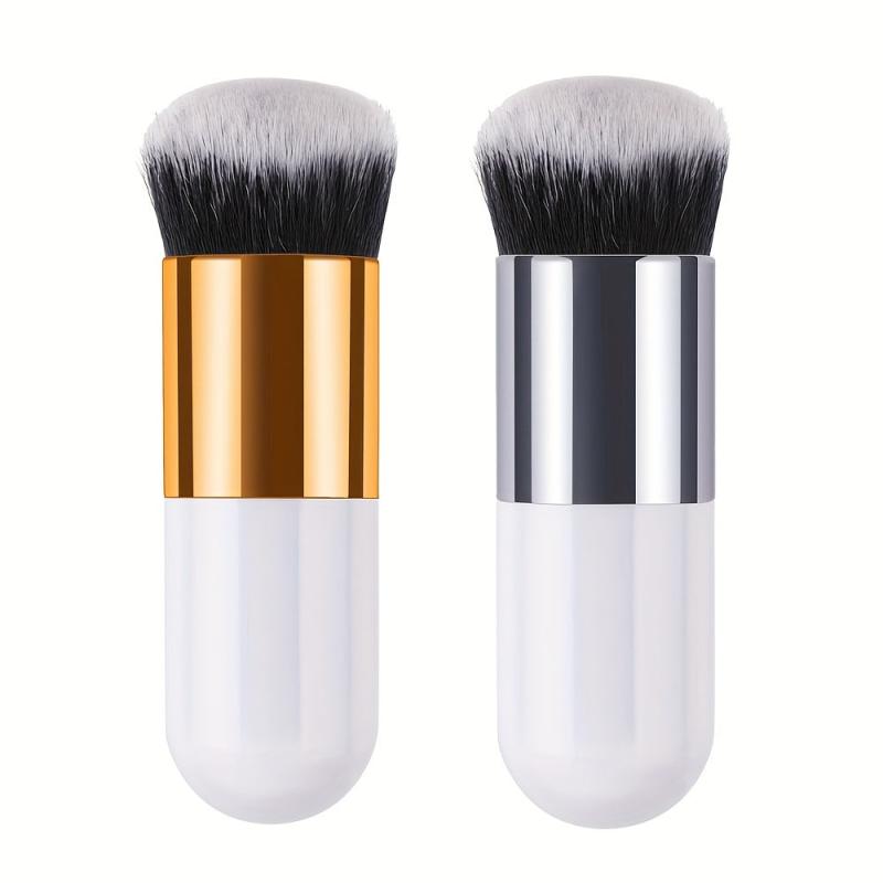 2 Pcs Golden Round Pier Foundation Brush Flat Cream Makeup Brush