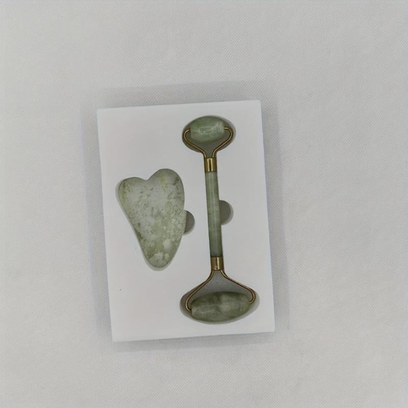 Green Jade Roller & Gua Sha Set for Skin Care, Puffiness Relief