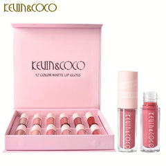 12-Piece Lip Gloss Set: Matte, Velvet, Dewy Finish