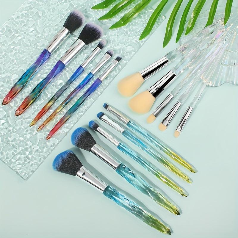 5-Piece Crystal Handle Makeup Brush Set: Blush Eyeshadow Brow Powder