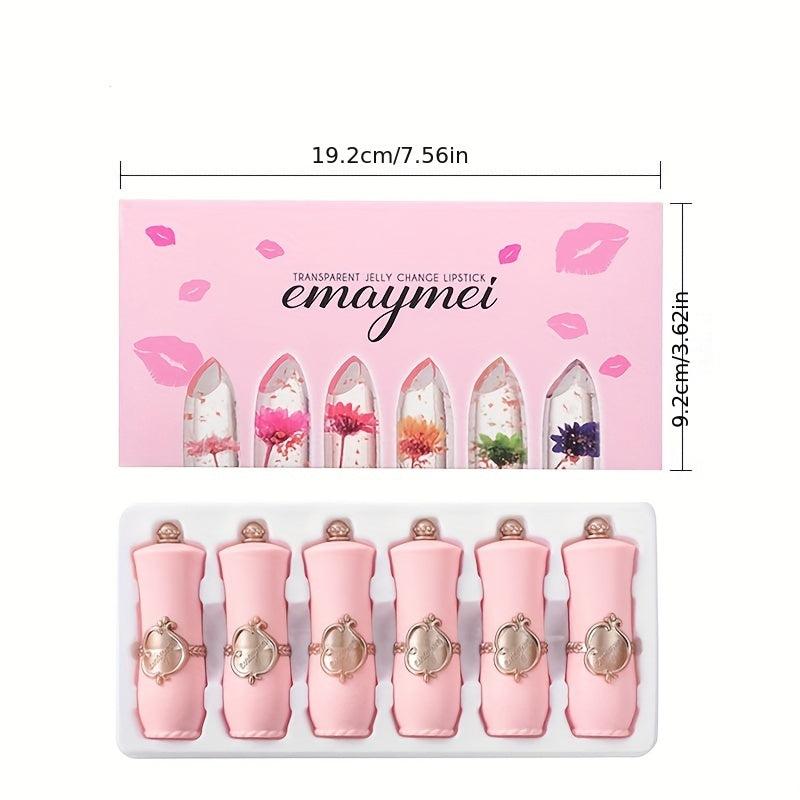6pcs Long-Lasting Flower Lipstick Moisturizing Crystal Jelly Lipstick