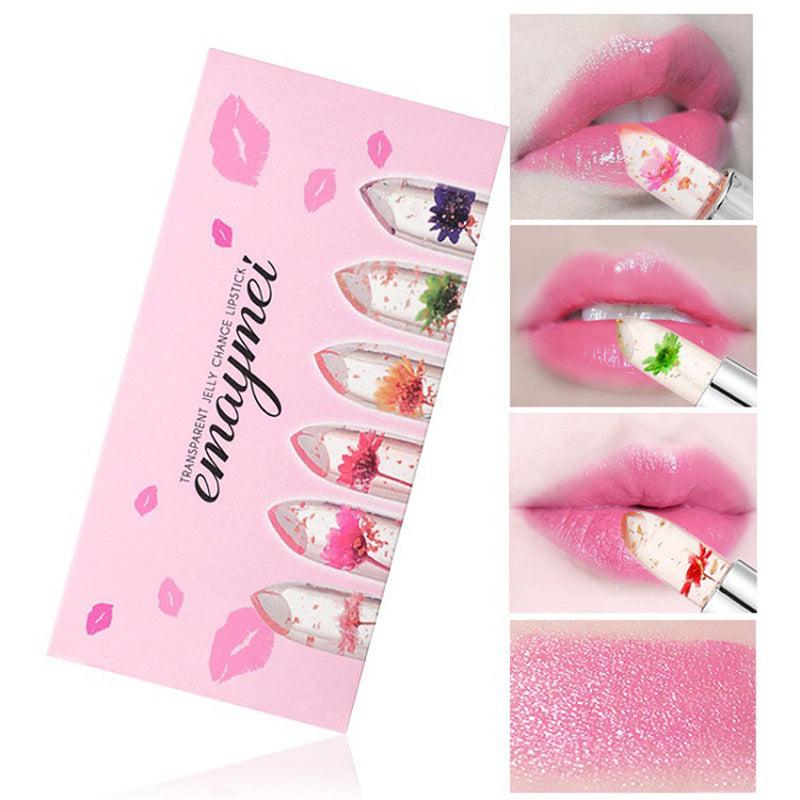 6pcs Long-Lasting Flower Lipstick Moisturizing Crystal Jelly Lipstick