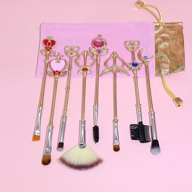 8pcs Sakura Makeup Brush Set with Pink Bag Ideal Gift for Moon Fans