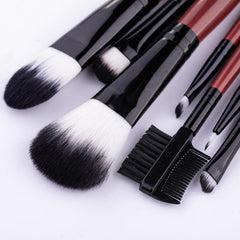 7pcs Red Makeup Brush Kit Portable Case Professional Foundation Powder Concealer