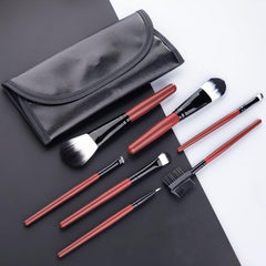 7pcs Red Makeup Brush Kit Portable Case Professional Foundation Powder Concealer