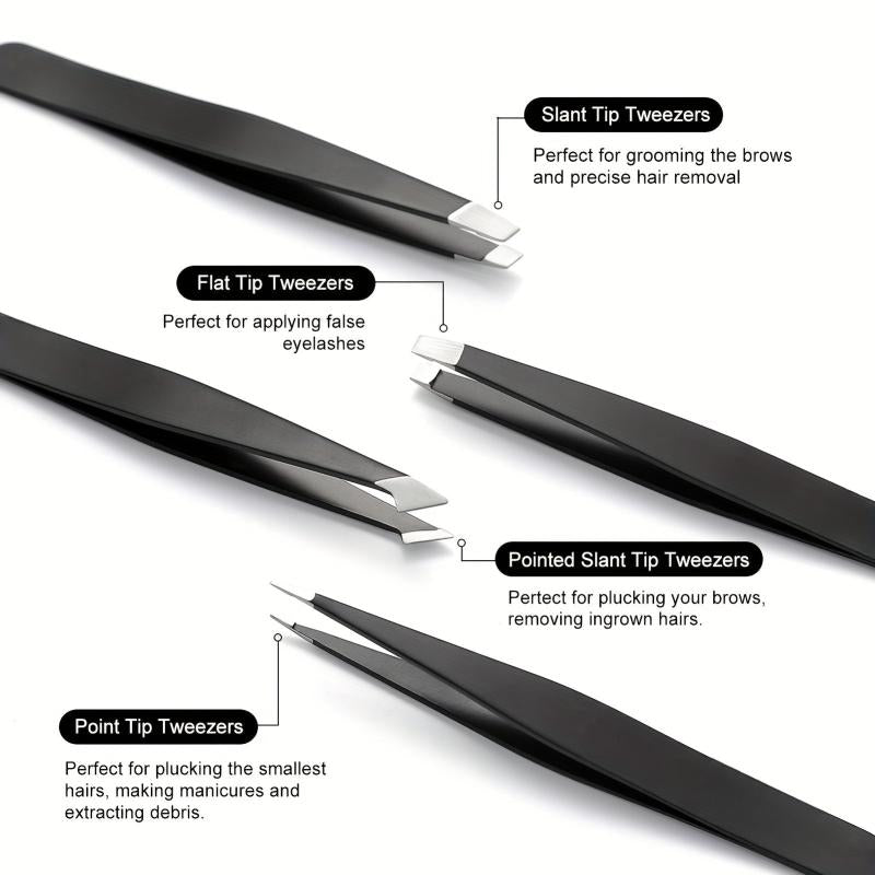 4pcs Professional Eyebrow Tweezers Kit Precision Tweezers Set For Hair Removal