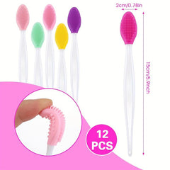 12 PCS Lip Scrub Brush Double Sided Silicone Exfoliating Lip Brush