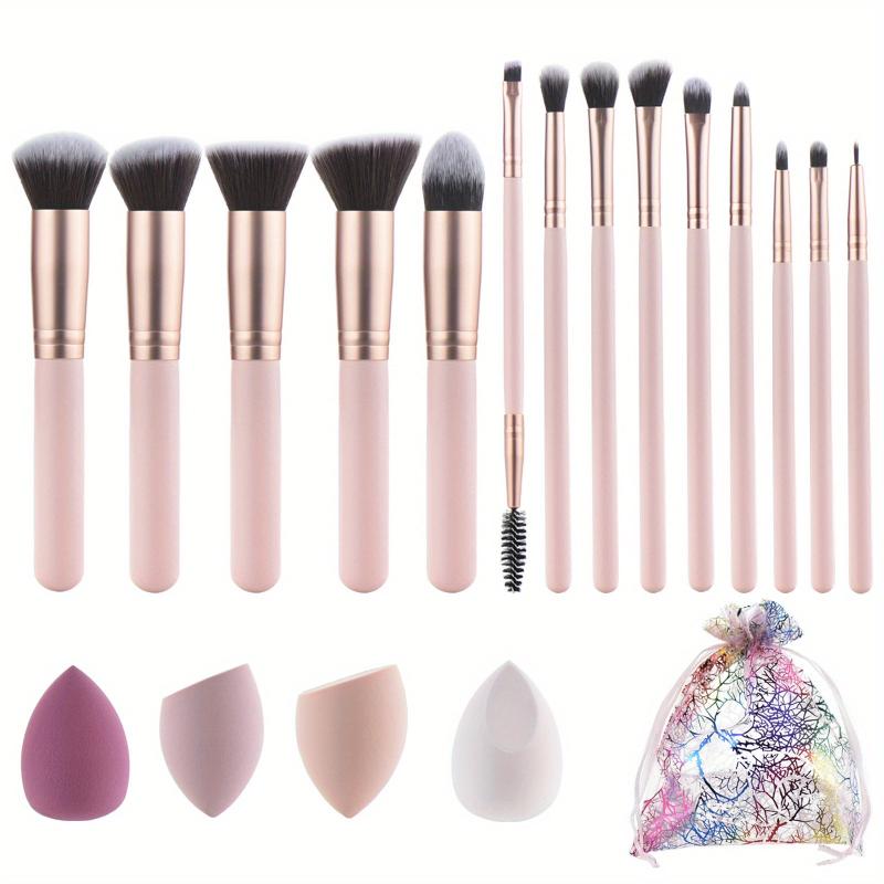 14pcs Makeup Brush Set Wooden Handles Sponge Bag Essential Beauty Tool